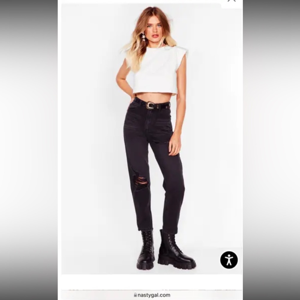 NWT Nasty Gal distressed high-waisted black jeans